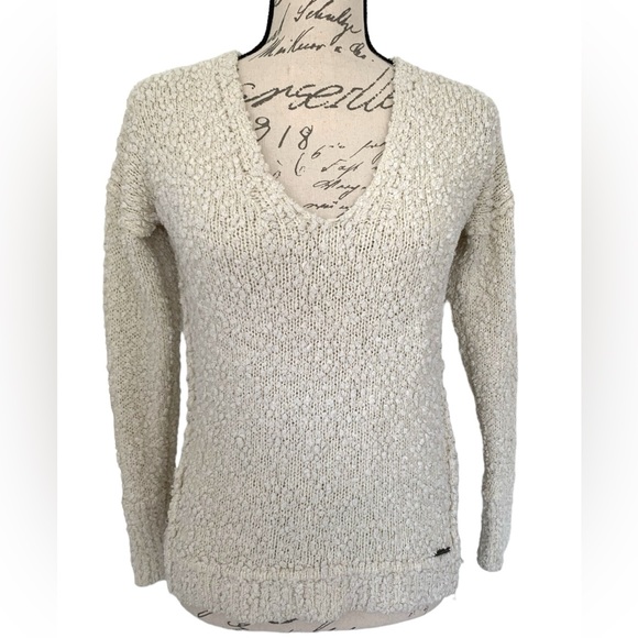 Abercrombie & Fitch Boucle V-Neck Sweater Cream Size XS - Picture 3 of 7
